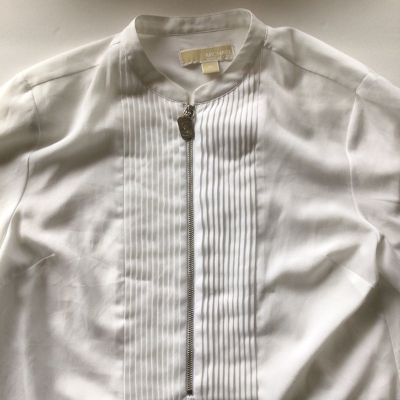 MICHAEL KORS WHITE TUXEDO BIB BLOUSE MEDIUM - Picture 11 of 16